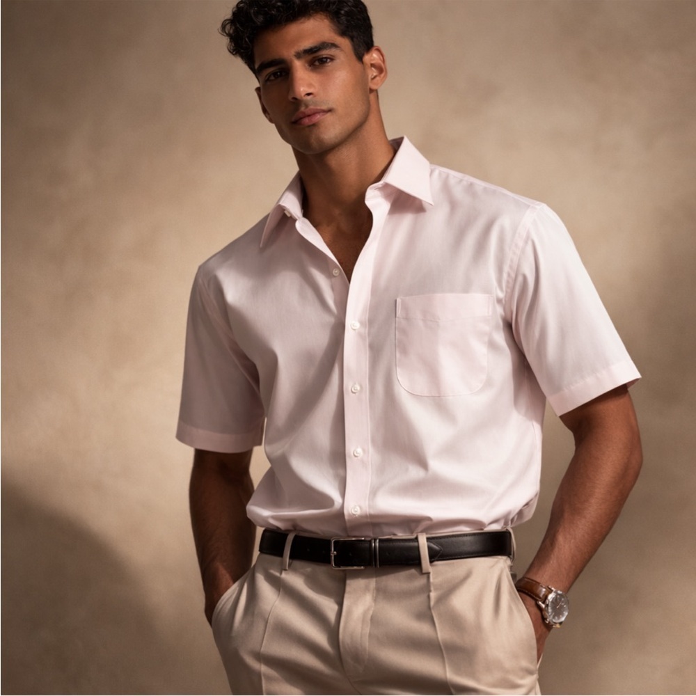 Nordstrom Smartcare Wrinkle-Free Dress Shirt 16½ Light Pink Short Sleeve